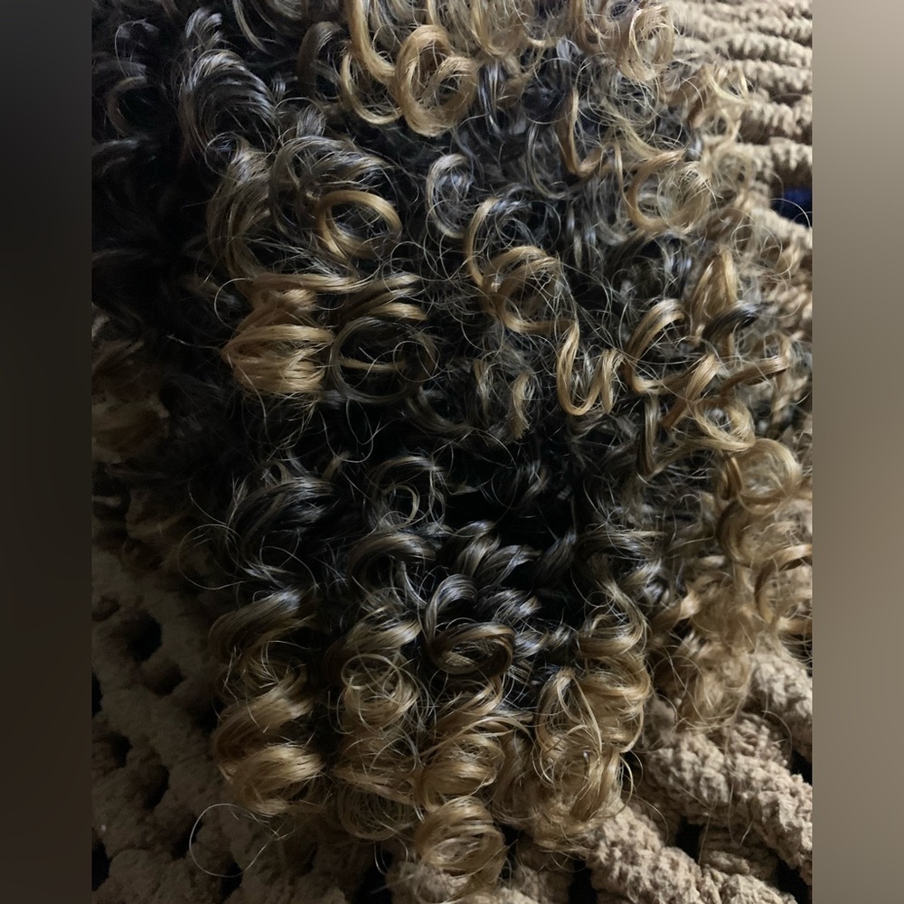 Curly Wig, Kinky Afro Curly Wig, 2 Tone Blonde Mixed Brown Color - Picture 5 of 9